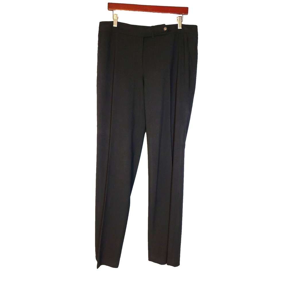 Vicky Tiel‎ Black Flat Front Zip Front Pant Long Fit Lined Pockets Stretch 12 L
